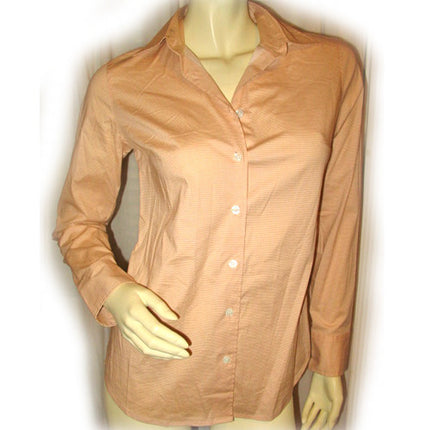 Womens Tops ORANGE POLKA DOTS Pattern Prints Long Sleeve Career Office Work Working Wear POLO Button Down Collar Collared Shirt TOP XS Clothes Clothing