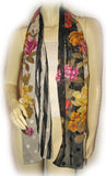 Womens Black and White Stripe Striped Hawaiian Floral Spring Flowers SCARF SCARVES WRAP 64" x 16.5"