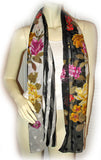 Womens Black and White Stripe Striped Hawaiian Floral Spring Flowers SCARF SCARVES WRAP 64" x 16.5"