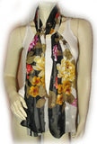 Womens Black and White Stripe Striped Hawaiian Floral Spring Flowers SCARF SCARVES WRAP 64" x 16.5"