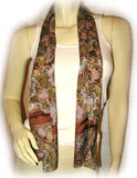 Womens BROWN Floral Flowers Pattern Print SCARF SCARVES WRAP Damaged 51.5"x10.5"