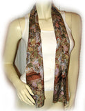 Womens BROWN Floral Flowers Pattern Print SCARF SCARVES WRAP Damaged 51.5"x10.5"