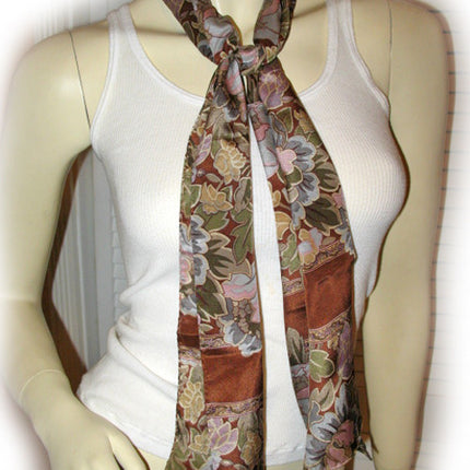New w/Defect Vintage Y2K 90s Scarf Scarves 51.5" x 10.5" Floral Print Brown Boho