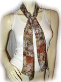 Womens BROWN Floral Flowers Pattern Print SCARF SCARVES WRAP Damaged 51.5"x10.5"