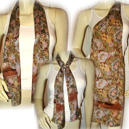 New w/Defect Vintage Y2K 90s Scarf Scarves 51.5" x 10.5" Floral Print Brown Boho