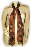 NEW Womens Brown Sheer Floral Print Flowers Pattern SCARF SCARVES WRAP 64" x 20"
