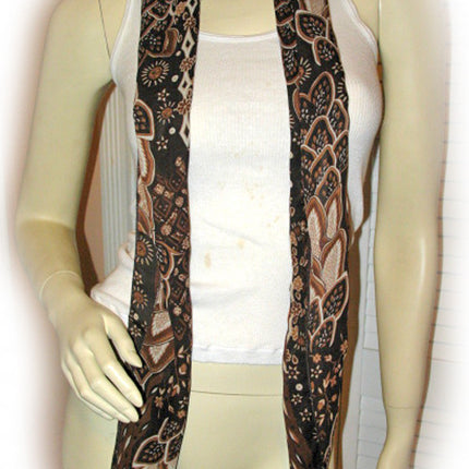 New Vintage Y2K 90s Scarf Scarves 65in X 6.5in Foliage/Floral Print Brown Preppy