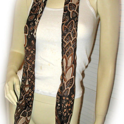 New Vintage Y2K 90s Scarf Scarves 65in X 6.5in Foliage/Floral Print Brown Preppy