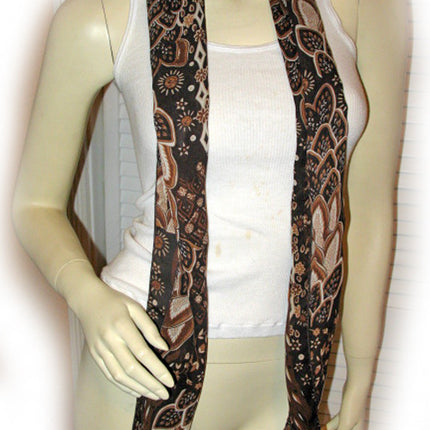 New Vintage Y2K 90s Scarf Scarves 65in X 6.5in Foliage/Floral Print Brown Preppy