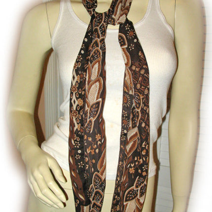 New Vintage Y2K 90s Scarf Scarves 65in X 6.5in Foliage/Floral Print Brown Preppy