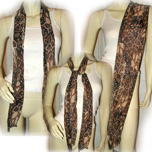 NEW Womens BROWN Floral Flowers Leaves Pattern Print SCARF SCARVES WRAP 65"x6.5"