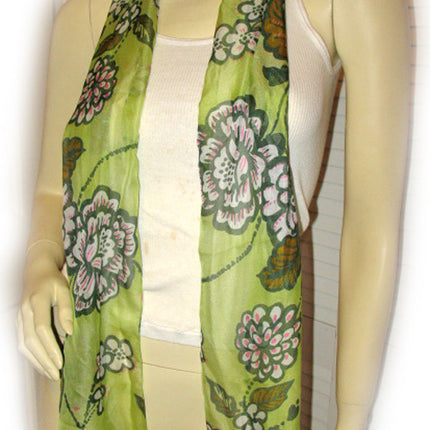 New Vintage Y2K 90s Scarf Scarves Wrap 62"X11" Floral Print Green Made in Italy