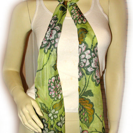 New Vintage Y2K 90s Scarf Scarves Wrap 62"X11" Floral Print Green Made in Italy