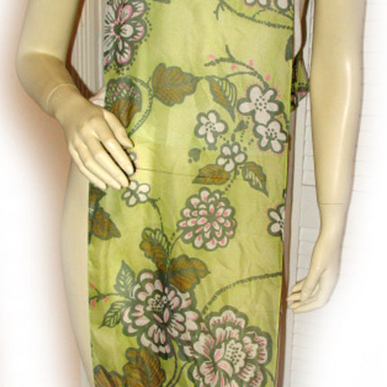 New Vintage Y2K 90s Scarf Scarves Wrap 62"X11" Floral Print Green Made in Italy