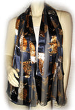 NEW Womens NAVY BLUE Stripe Gold CAT Animal Print SCARF SCARVES WRAP 58" x 13.5"