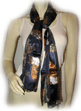 NEW Womens NAVY BLUE Stripe Gold CAT Animal Print SCARF SCARVES WRAP 58" x 13.5"