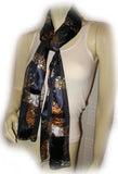 NEW Womens NAVY BLUE Stripe Gold CAT Animal Print SCARF SCARVES WRAP 58" x 13.5"