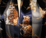 NEW Womens NAVY BLUE Stripe Gold CAT Animal Print SCARF SCARVES WRAP 58" x 13.5"