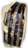 NEW Womens NAVY BLUE Stripe Gold CAT Animal Print SCARF SCARVES WRAP 58" x 13.5"