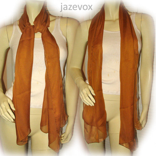 Brown Chiffon Neck Scarf, Long Chiffon Scarf