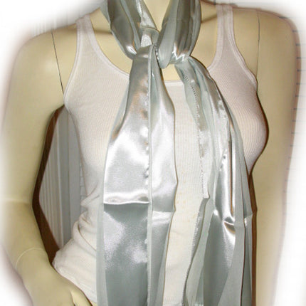 New Vintage Y2K 90s Scarf Scarves Wrap 53" x 14" Striped Gray Mint Green Preppy
