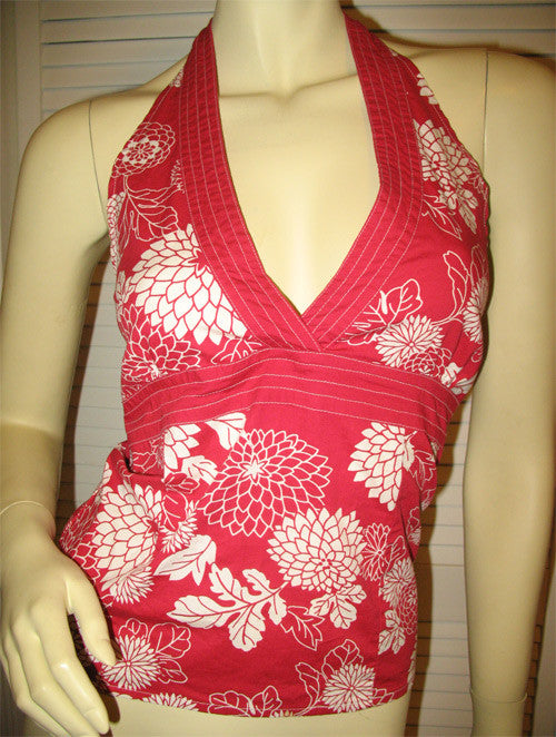 Vintage Y2K Charlotte Russe V-Neck Halter Top Floral Red Cottagecore TropicalFeel Vintage Y2K Charlotte Russe V-Neck Halter Top Floral Red Cottagecore TropicalFeel