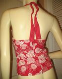 CHARLOTTE RUSSE Womens RED Tie-Back HALTER TOP Blouse WHITE Floral Flowers Small