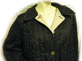 Womens Long Trench Coat Reversible Winter Jacket Black Quilted / Beige Tan Khaki L-XL