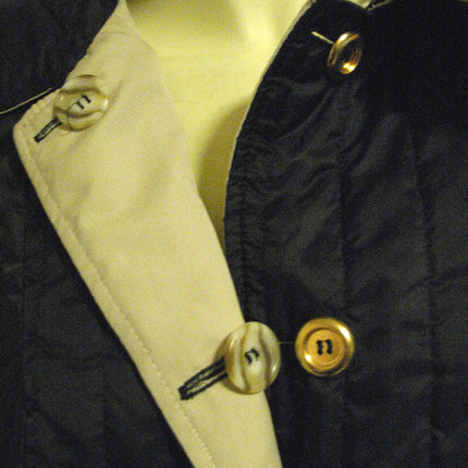 Womens Long Trench Coat Reversible Winter Jacket Black Quilted / Beige Tan Khaki L-XL
