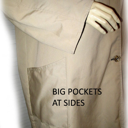 Womens Long Trench Coat Reversible Winter Jacket Black Quilted / Beige Tan Khaki L-XL