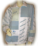Womens Tops WHITE Blue Green Long Sleeve Floral Flowers Patch Collared Zippered JACKET Women Medium M