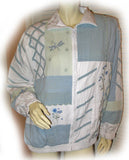 Womens Tops WHITE Blue Green Long Sleeve Floral Flowers Patch Collared Zippered JACKET Women Medium M