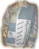 Womens Tops WHITE Blue Green Long Sleeve Floral Flowers Patch Collared Zippered JACKET Women Medium M