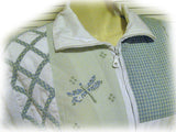 Womens Tops WHITE Blue Green Long Sleeve Floral Flowers Patch Collared Zippered JACKET Women Medium M