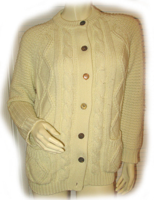 Womens Sweaters Light Yellow Cable Knit Cardigan Sweater Long Sleeve Button Down M