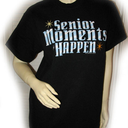 Womens T-Shirts Tops SENIOR MOMENTS HAPPEN Black FUNNY HILARIOUS Short Sleeve Medium
