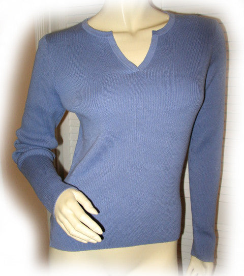 Womens Tops BLUE Lavender Purple Shade Long Sleeve Winter Layering V-Neck TOP Shirt Small COTTON Clothes Clothing