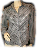 Womens Tops Multi Color Colored WHITE BLACK GREEN Pinstripe Stripe Stripes Striped Line Lines Pattern Long Sleeve Career Office Work Wear Business Attire TOP Blouse size Small Women Cheap Affordable Clothes Clothing Fashion Wear