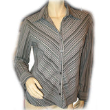 Womens Tops Multi Color Colored WHITE BLACK GREEN Pinstripe Stripe Stripes Striped Line Lines Pattern Long Sleeve Career Office Work Wear Business Attire TOP Blouse size Small Women Cheap Affordable Clothes Clothing Fashion Wear
