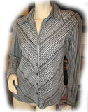 Womens Tops Multi Color Colored WHITE BLACK GREEN Pinstripe Stripe Stripes Striped Line Lines Pattern Long Sleeve Career Office Work Wear Business Attire TOP Blouse size Small Women Cheap Affordable Clothes Clothing Fashion Wear