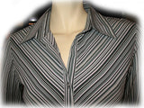 Womens Tops Multi Color Colored WHITE BLACK GREEN Pinstripe Stripe Stripes Striped Line Lines Pattern Long Sleeve Career Office Work Wear Business Attire TOP Blouse size Small Women Cheap Affordable Clothes Clothing Fashion Wear