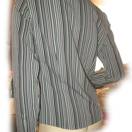Womens Tops WHITE BLACK GREEN Pinstripe Stripe Pattern Long Sleeve Career Office Wear Business Attire TOP Small