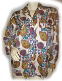 Womens Tops Multi Color Colored Cream Olive Green Pattern Prints Long Sleeve Button Down Polo Shirt Shirts TOP Summer Occassions Lightweight size Medium