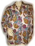 Womens Tops Multi Color Colored Cream Olive Green Pattern Prints Long Sleeve Button Down Polo Shirt Shirts TOP Summer Occassions Lightweight size Medium