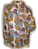 Womens Tops Multi Color Colored Cream Olive Green Pattern Prints Long Sleeve Button Down Polo Shirt Shirts TOP Summer Occassions Lightweight size Medium