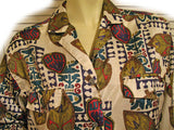 LESLIE FAY OPTIONS Vintage Womens Ivory Multicolor Graphic Print Long Sleeve Button Down Shirt Collar M 10