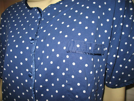 Womens Tops NAVY BLUE WHITE POLKA DOT DOTS Pattern Prints Short Sleeve Button Shirt M-L