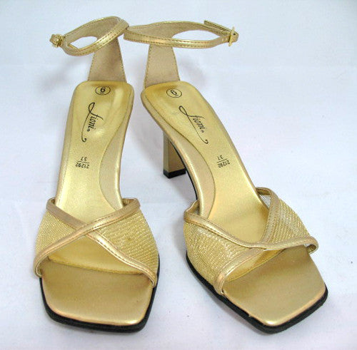 New Y2K Fioni Womens Shoes Gold Sandals Heels Ankle Strap Open Toe Glam Fairy