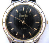 EDISON Womens Mens Unisex BLACK DIAL GOLD Wristwatch WATCH Leather Band