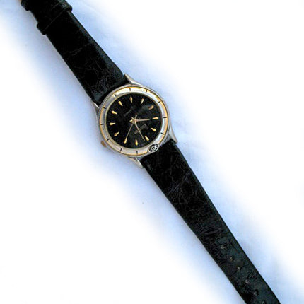 EDISON Womens Mens Unisex BLACK DIAL GOLD Wristwatch WATCH Leather Band